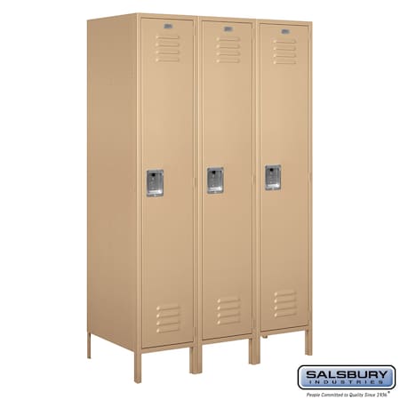 SALSBURY INDUSTRIES 1 Tier Metal Locker, 54"Wx78"Hx21"D, 3 Door, Tan, Unassembled 18-51361TN-U